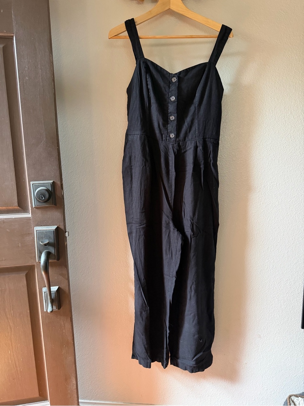 Old Navy Black Button-Front Wide-Leg Jumpsuit with Straps
